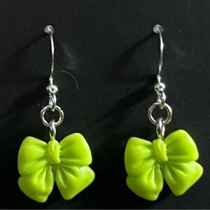 Neon Green Bow Earrings